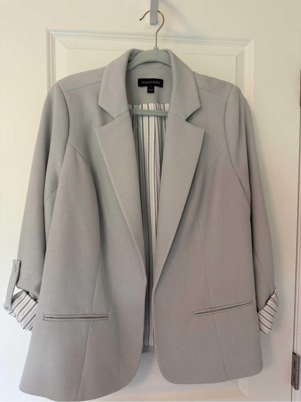 Plus Size Light Gray Women's Open Blazer Jacket